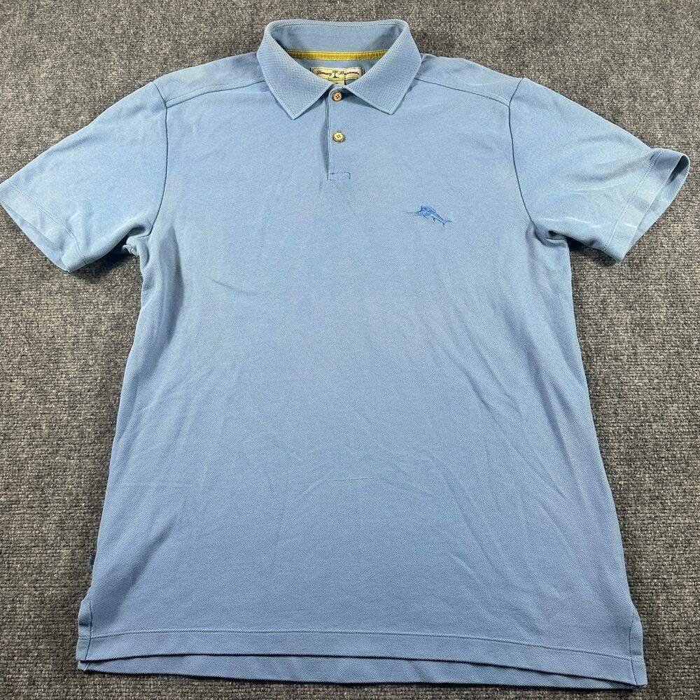 Tommy Bahama Mens M Blue Marlin Logo Polo Shirt Cotton Blend Short Sleeve